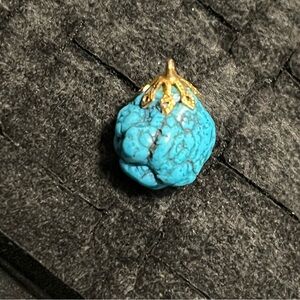 Natural Turquoise Stone Pendant with Gold Accent - Women Jewelry